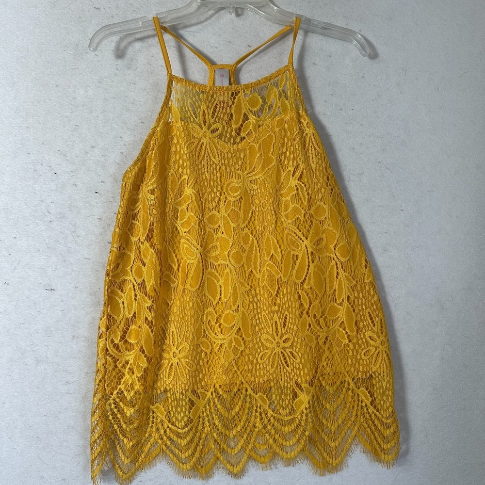 Tunic tank top sz M 7-9 gold Lace Mesh Racerback Boho Crochet festival long